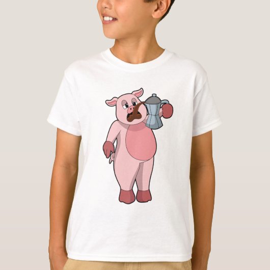 Schweinefleisch mit Kaffeekanne T-Shirt (Vorderseite)