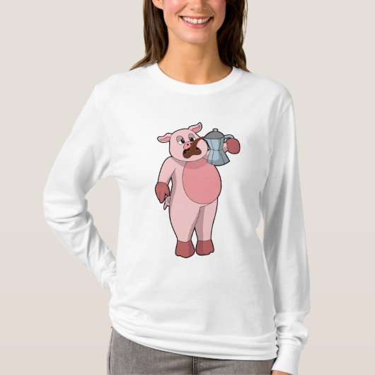 Schweinefleisch mit Kaffeekanne T-Shirt (Vorderseite)