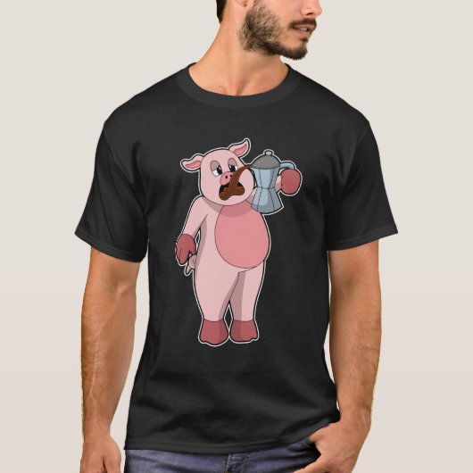 Schweinefleisch mit Kaffeekanne T-Shirt (Vorderseite)