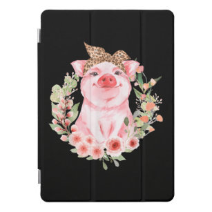Schweinefleisch mit Leopard-Kopfband Blume Niedlic iPad Pro Cover