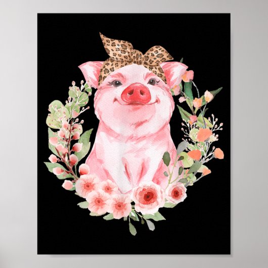 Schweinefleisch mit Leopard-Kopfband Blume Niedlic Poster (Vorne)