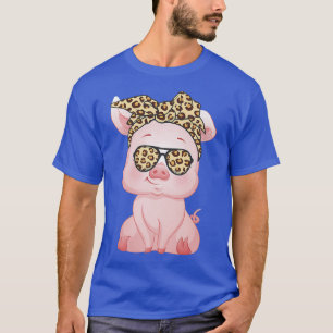 Schweinefleisch mit Leopard-Kopfband-Blume Niedlic T-Shirt