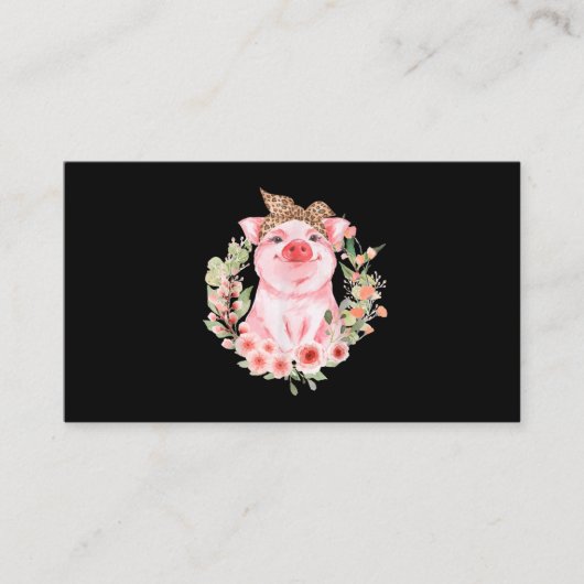 Schweinefleisch mit Leopard-Kopfband Blume Niedlic Visitenkarte (Vorderseite)