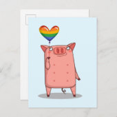 Schweinefleisch mit Regenbogenballon Postkarte (Vorne/Hinten)