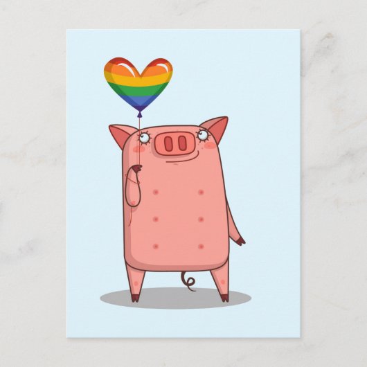 Schweinefleisch mit Regenbogenballon Postkarte (Vorderseite)