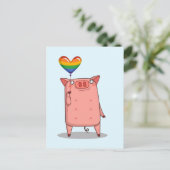 Schweinefleisch mit Regenbogenballon Postkarte (Stehend Vorderseite)