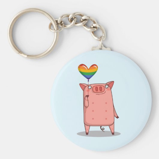 Schweinefleisch mit Regenbogenballon Schlüsselanhänger (Vorne)
