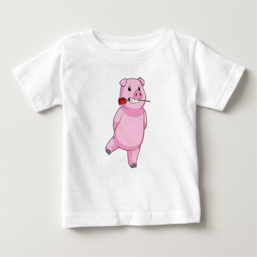 Schweinefleisch mit Rose Blume Baby T-shirt (Vorderseite)
