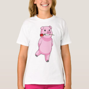 Schweinefleisch mit Rose Blume T-Shirt