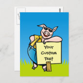 Schweinefleisch mit Schild Postkarte (Vorne/Hinten)