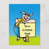 Schweinefleisch mit Schild Postkarte (Vorderseite)