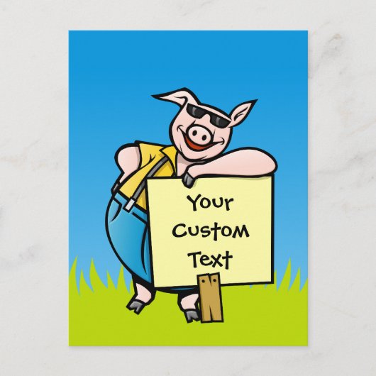 Schweinefleisch mit Schild Postkarte (Vorderseite)