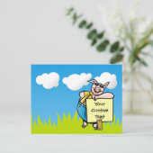 Schweinefleisch mit Schild Postkarte (Stehend Vorderseite)