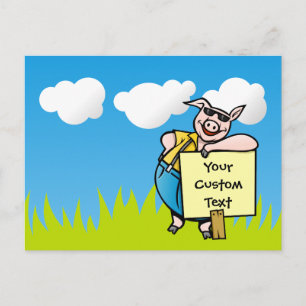 Schweinefleisch mit Schild Postkarte
