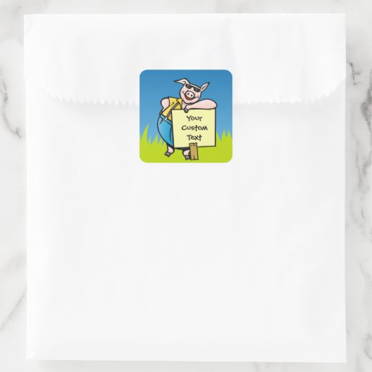 Schweinefleisch mit Schild Quadratischer Aufkleber (Tasche)