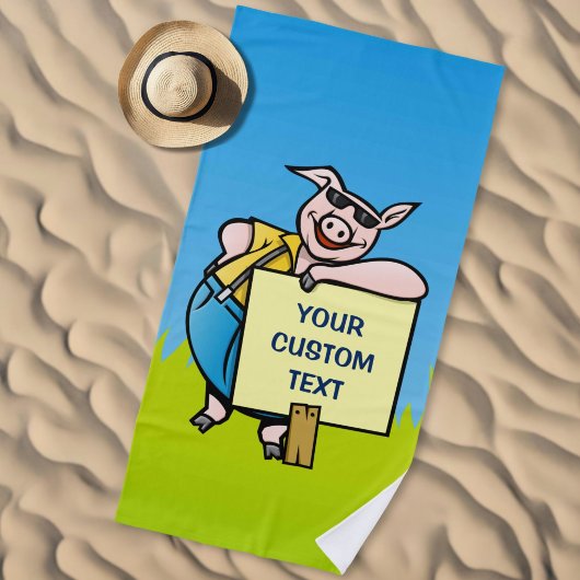 Schweinefleisch mit Schild Strandtuch