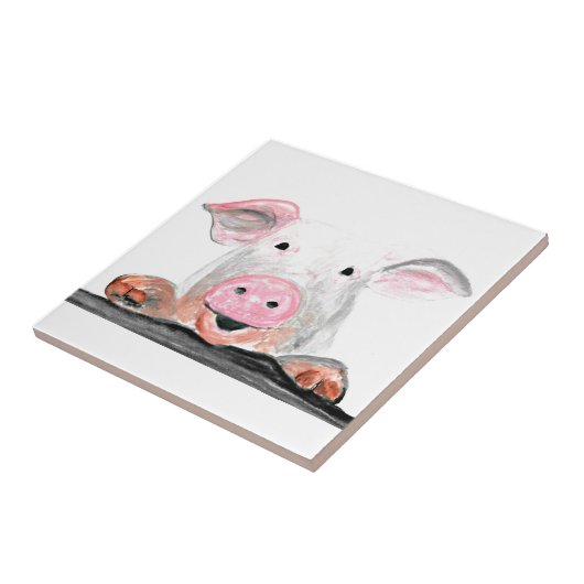 Schweinefleisch Rustikale Landtiere Aquarell Fliese (Seite)