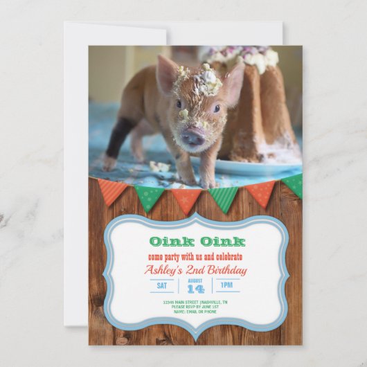 Schweinefleisch und Kuchen Einladung zum Geburtsta (Vorderseite)