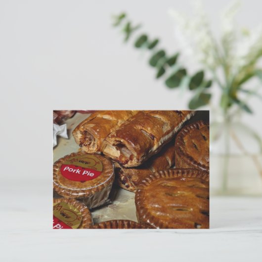 Schweinefleischkuchen und Wurstrollen Postkarte (Stehend Vorderseite)