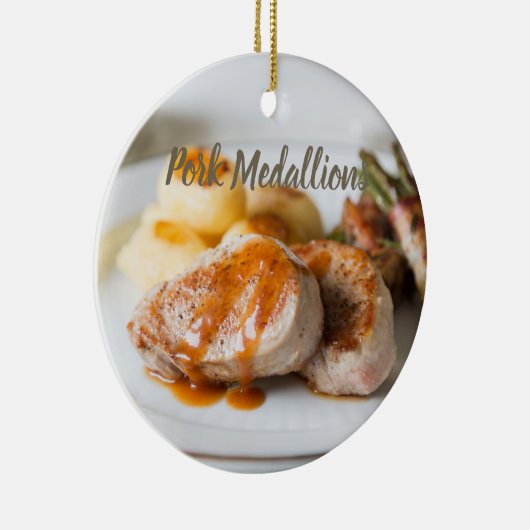 Schweinefleischmedaillons tenderloin mit Kartoffel Keramik Ornament (Rechts)