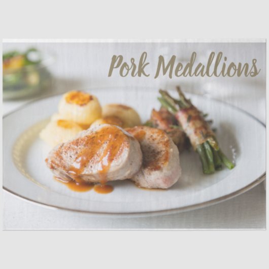 Schweinefleischmedaillons tenderloin mit Kartoffel Seidenpapier (Vorderseite)