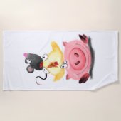 Schweinehähnchen und Maus Freunde Funny Beach Hand Strandtuch (Vorderseite)