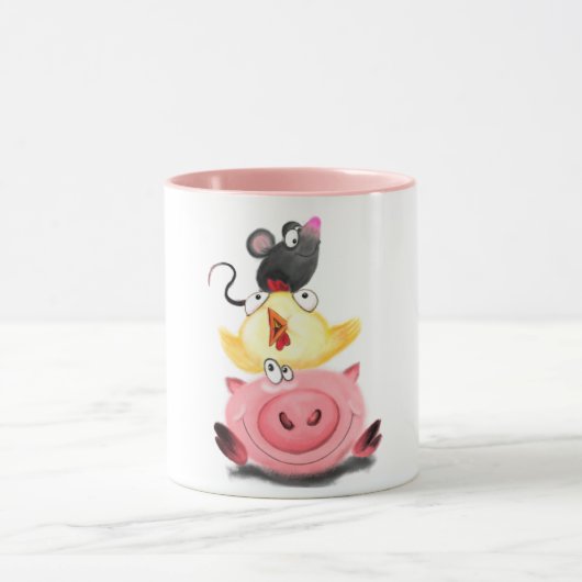 Schweinehähnchen und Maus Freunde Funny Mug Tasse (Zentrum)