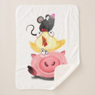 Schweinehähnchen und Maus Funny Baby Sherpa Blanke Sherpadecke