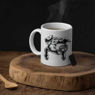 Schweinekopf-Landwirtschaftstier-Zeichnung in Schw Kaffeetasse
