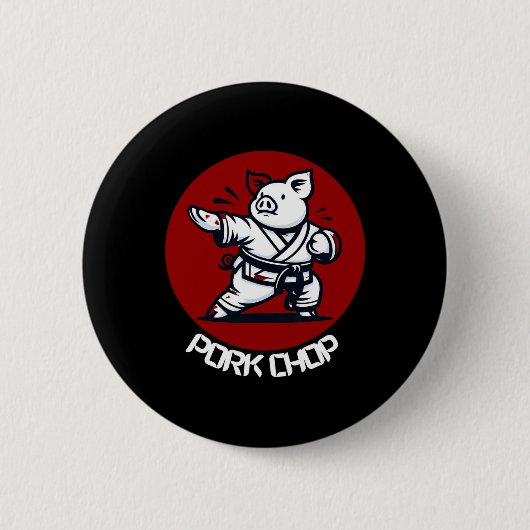 Schweinekotelett Karate Schwein Lustiger Wortwitz Button (Vorderseite)