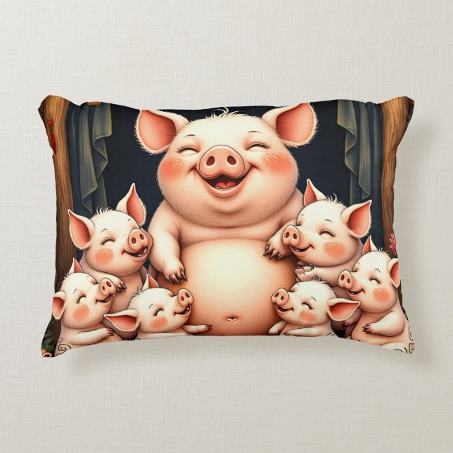 Schweinekunst – Mutter & Ferkel Dekokissen (Vorderseite)