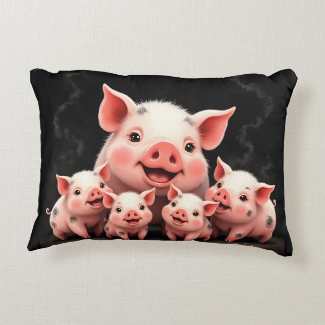 Schweinekunst – Muttersau und Ferkel Dekokissen (Rückseite)