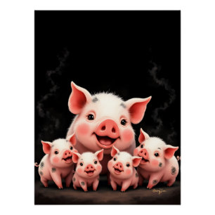 Schweinekunst – Muttersau und Ferkel Poster