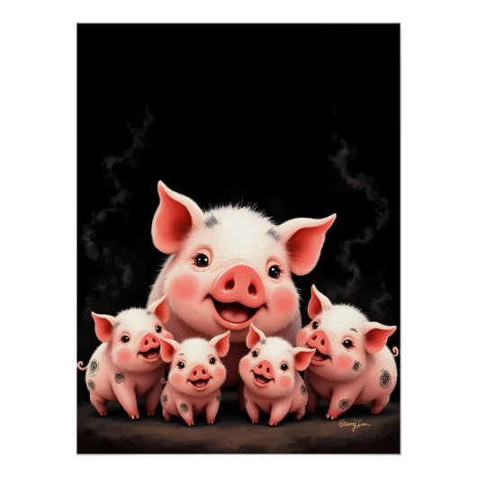 Schweinekunst – Muttersau und Ferkel Poster (Vorderseite)
