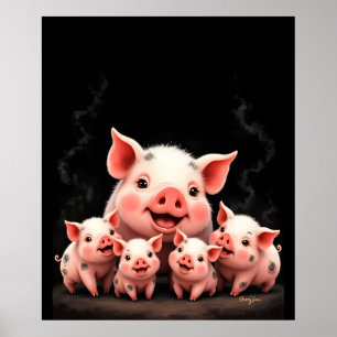 Schweinekunst – Muttersau und Ferkel Poster