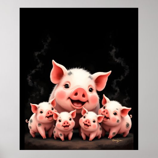 Schweinekunst – Muttersau und Ferkel Poster (Vorne)