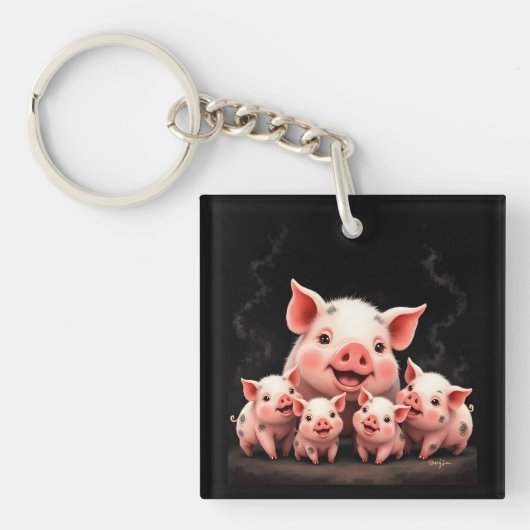 Schweinekunst – Muttersau und Ferkel Schlüsselanhänger (Vorderseite)