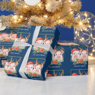 Schweinepaar Weihnachten Santa und Rentiere Geschenkpapier