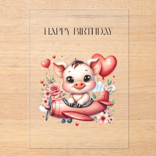 Schweinepilot Geburtstag Acryleinladungen (Vorderseite)