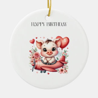 Schweinepilot Geburtstag Keramik Ornament