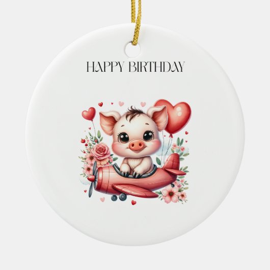 Schweinepilot Geburtstag Keramik Ornament (Vorne)