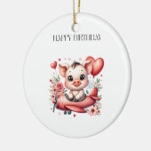 Schweinepilot Geburtstag Keramik Ornament (Links)
