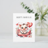Schweinepilot Geburtstag Postkarte (Stehend Vorderseite)