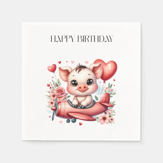 Schweinepilot Geburtstag Serviette (Vorderseite)