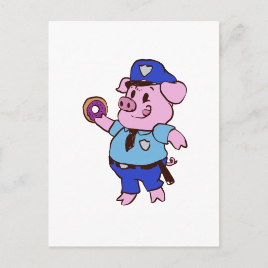 Schweinepolizist isst einen Donut | Farbe wählen Postkarte (Vorderseite)