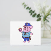 Schweinepolizist isst einen Donut | Farbe wählen Postkarte (Stehend Vorderseite)