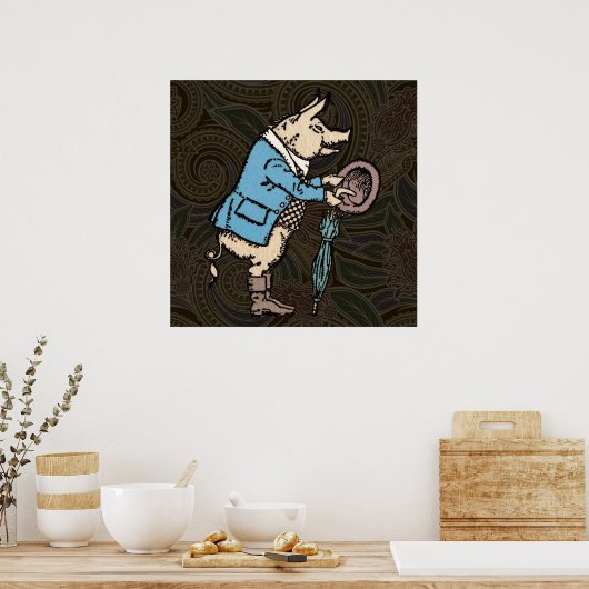 Schweineschleife formale antike Farbe Poster (Küche)