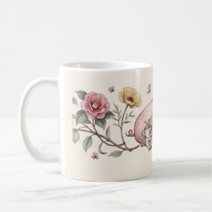 Schweineteekanne Kamelie Wasserfarbe Teestunde Tas Kaffeetasse