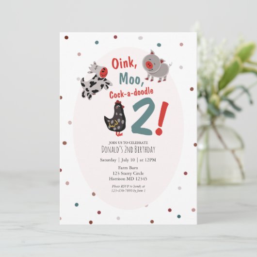 Schweinezüchter am zweiten Geburtstag Einladung (Stehend Vorderseite)