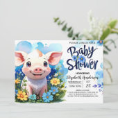 Schweinezuchtfabrik Blauer Baby-Dusche Einladung (Stehend Vorderseite)